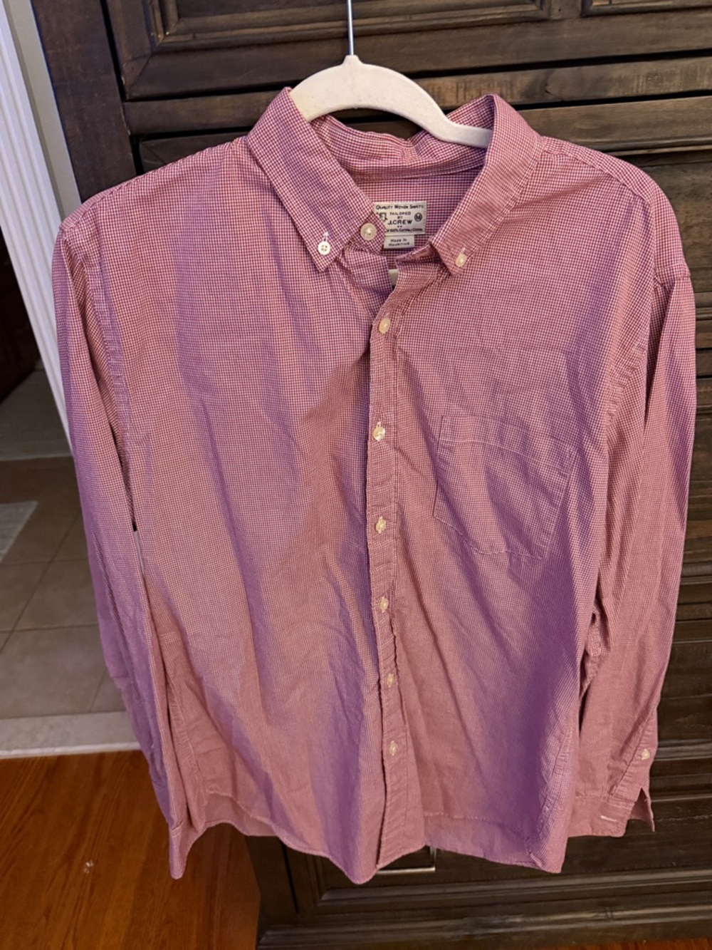 J. Crew Men's Red Micro-Gingham Button-Down Shirt